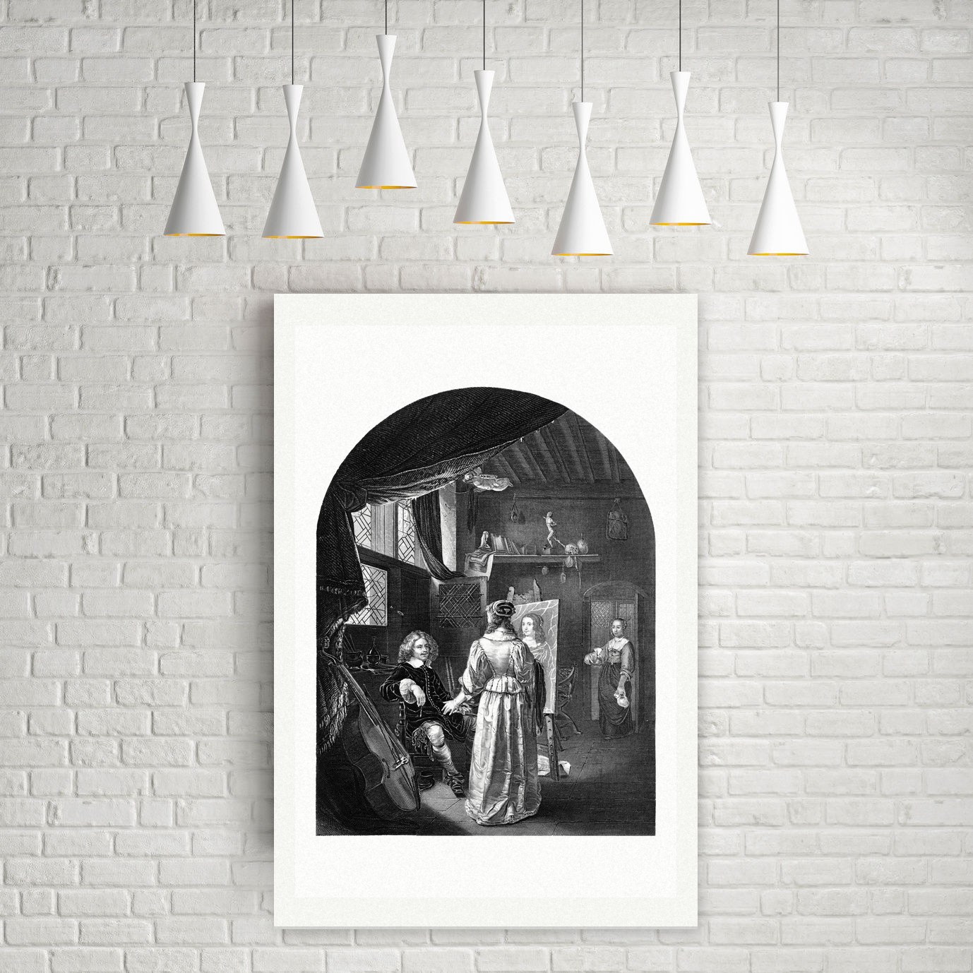 Mieris in seinem Atelier – Stahlstich, Leinwanddruck auf Holzkeilrahmen an der Wand