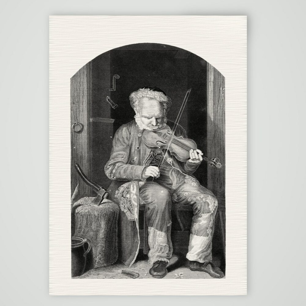Der alte Geiger – Stahlstich, Kunstdruck auf Leinenpapier