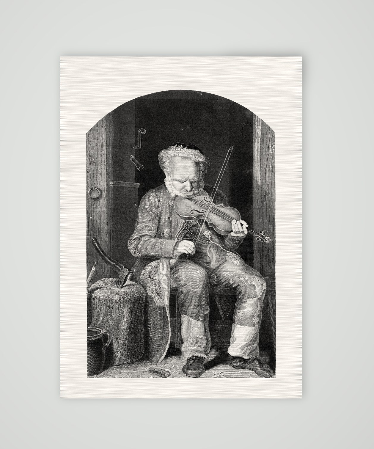 Der alte Geiger – Stahlstich, Kunstdruck auf Leinenpapier