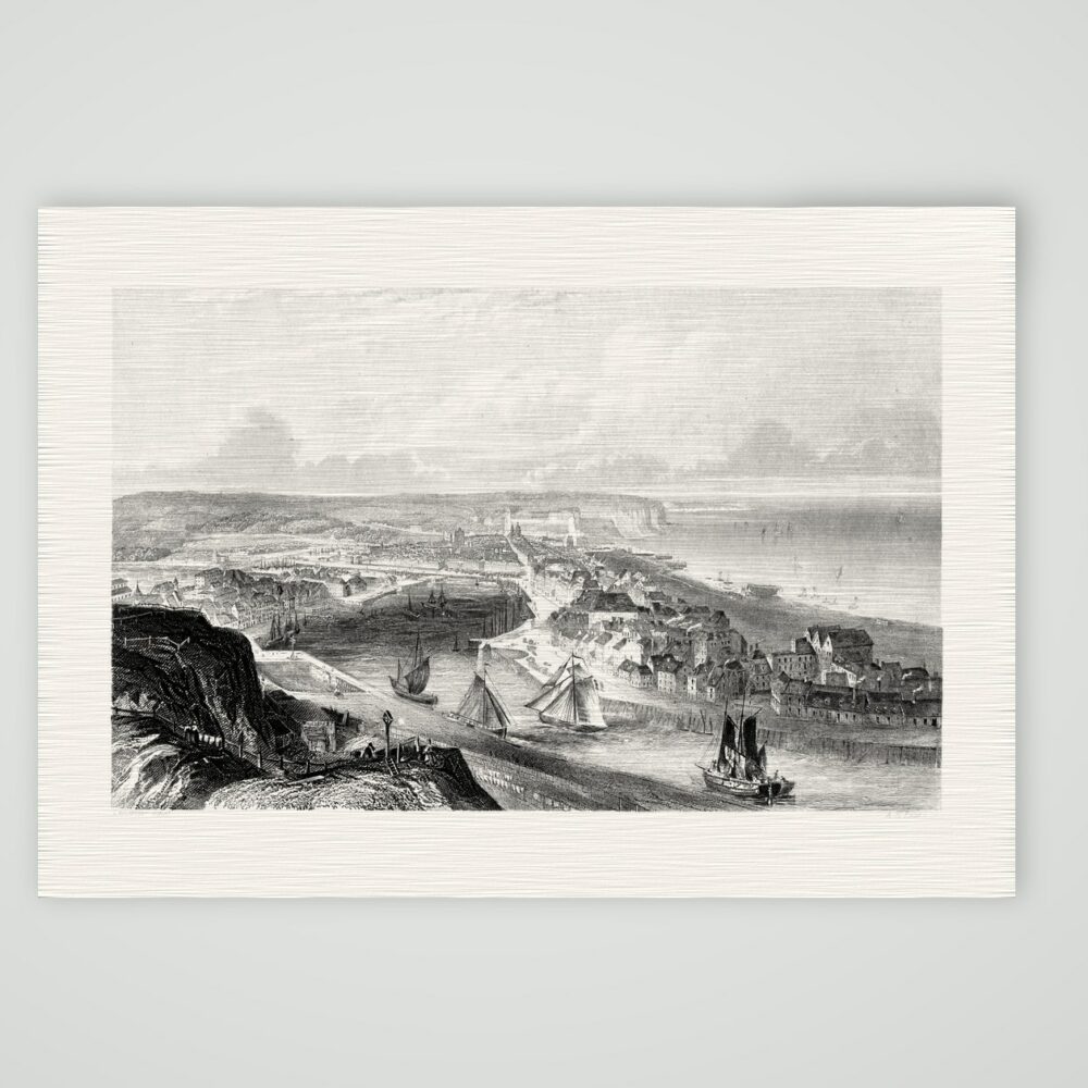 Dieppe, Stadt und Hafen – Stahlstich, Kunstdruck auf Leinenpapier