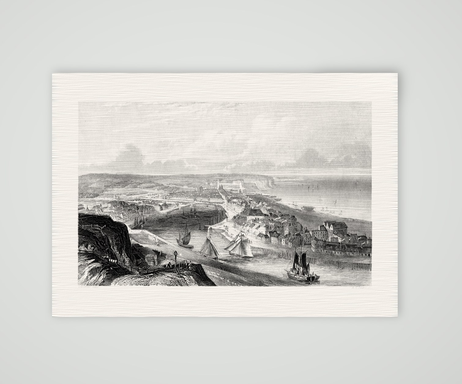 Dieppe, Stadt und Hafen – Stahlstich, Kunstdruck auf Leinenpapier