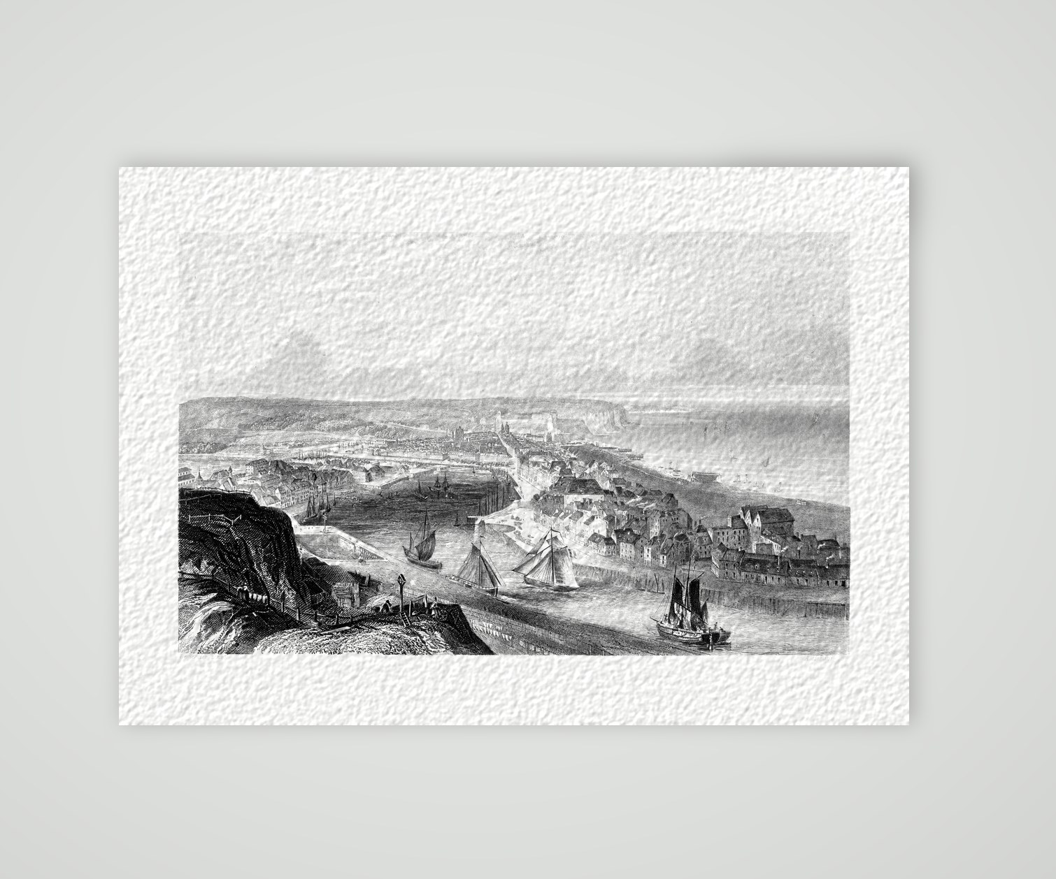 Dieppe, Stadt und Hafen – Stahlstich, Kunstdruck auf Hahnemühle-Büttenpapier