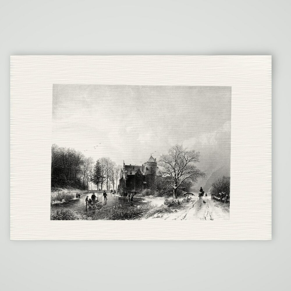 Winter am Schloss – Stahlstich, Kunstdruck auf Leinenpapier