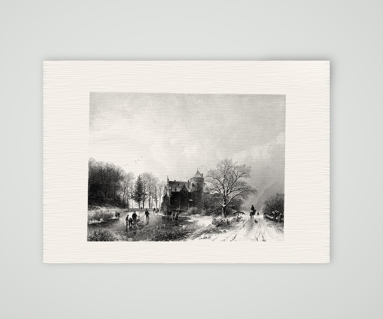 Winter am Schloss – Stahlstich, Kunstdruck auf Leinenpapier