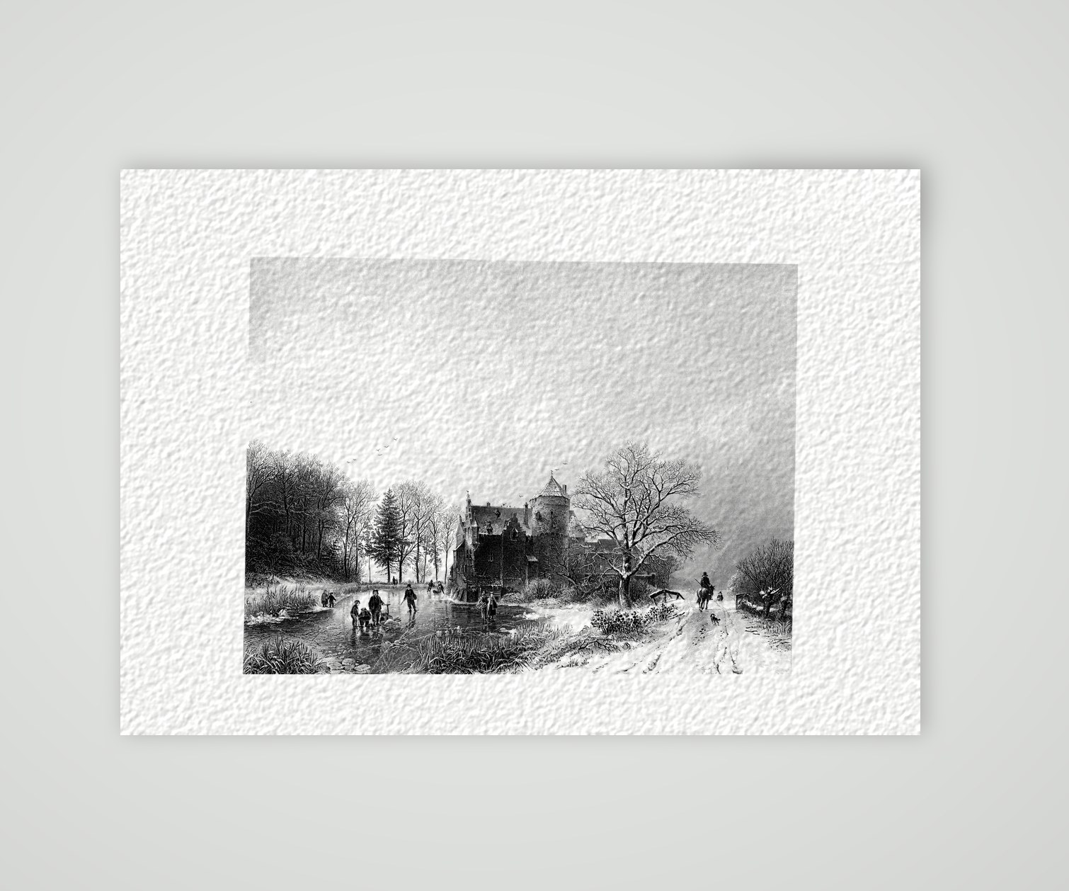 Winter am Schloss – Stahlstich, Kunstdruck auf Hahnemühle-Büttenpapier