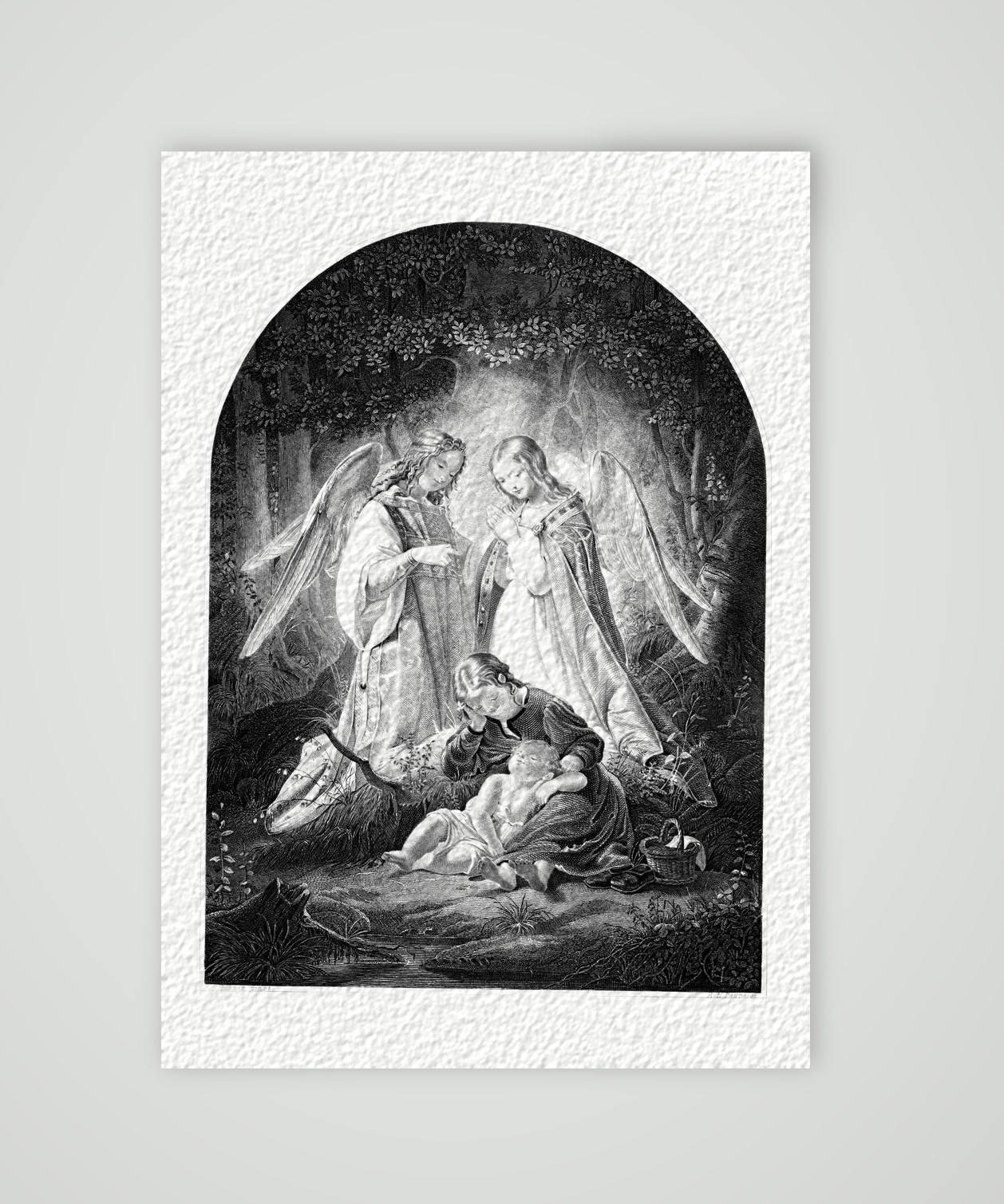 Die Schutzengel – Stahlstich, Kunstdruck auf Hahnemühle-Büttenpapier