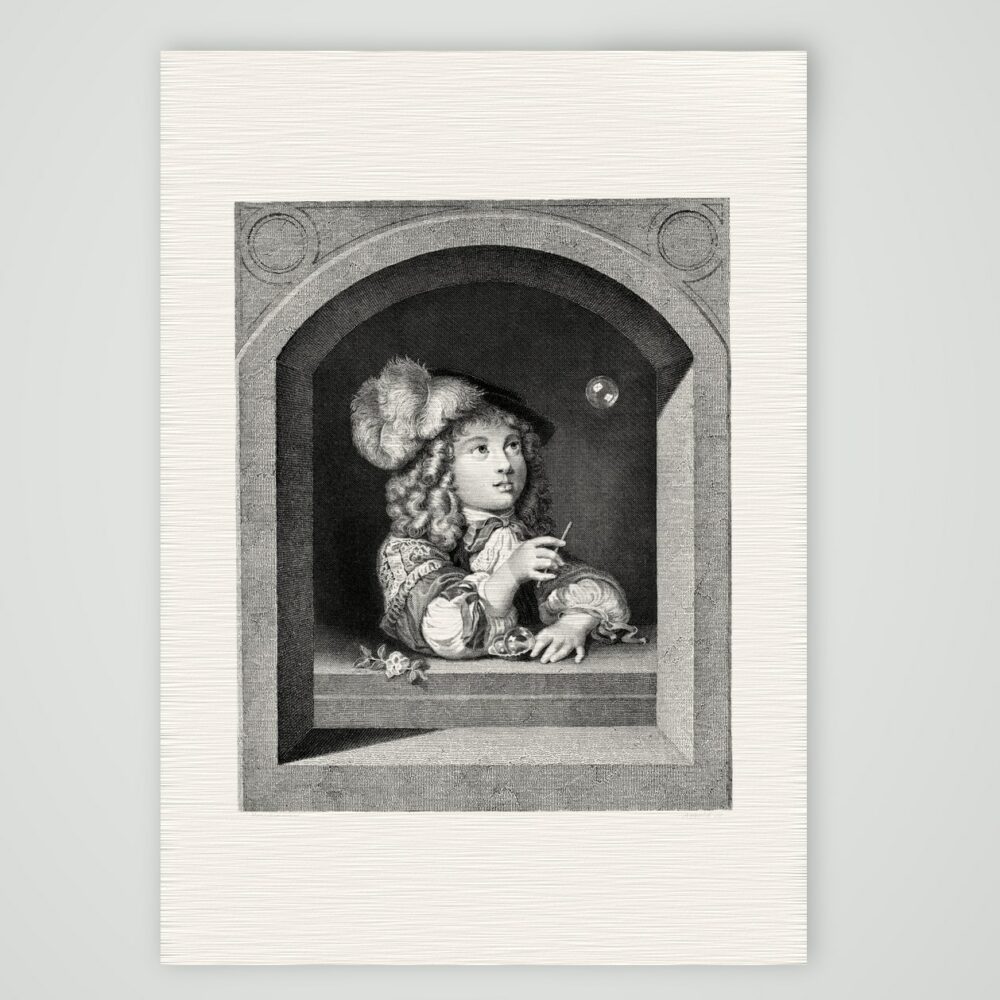 Die Seifenblase – Stahlstich, Kunstdruck auf Leinenpapier