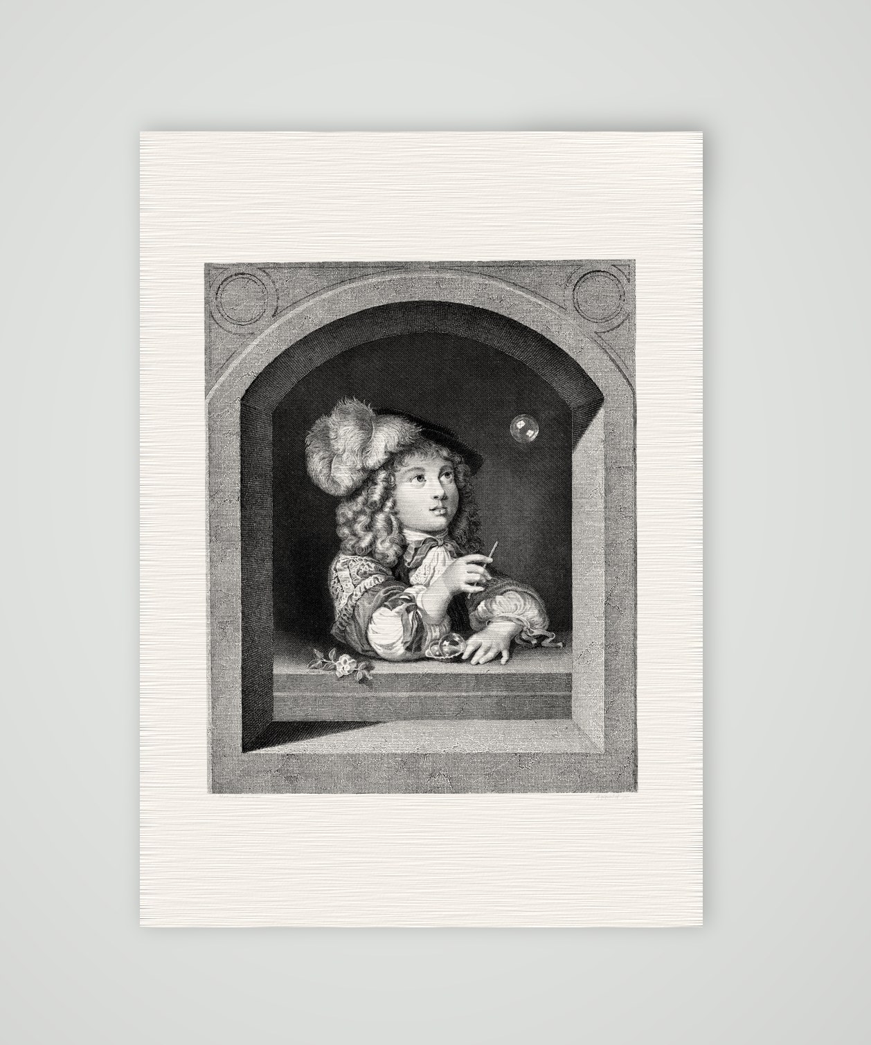 Die Seifenblase – Stahlstich, Kunstdruck auf Leinenpapier