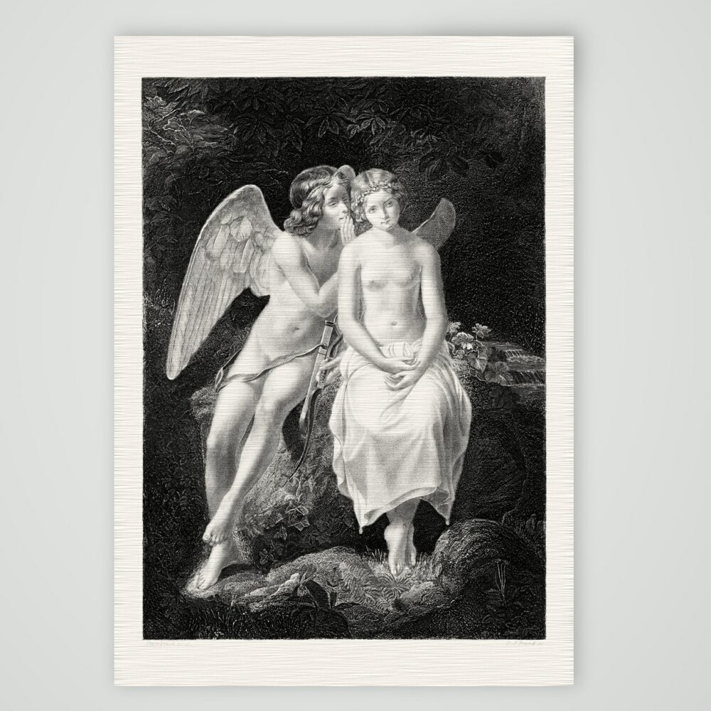 Eros und Psyche – Stahlstich, Kunstdruck auf Leinenpapier