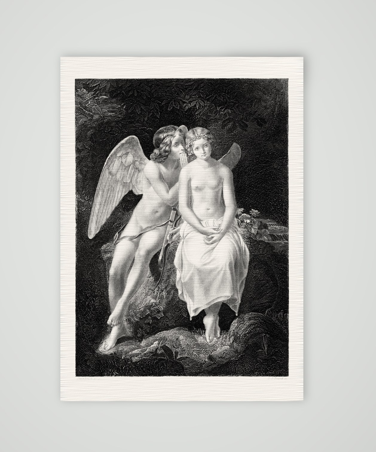 Eros und Psyche – Stahlstich, Kunstdruck auf Leinenpapier