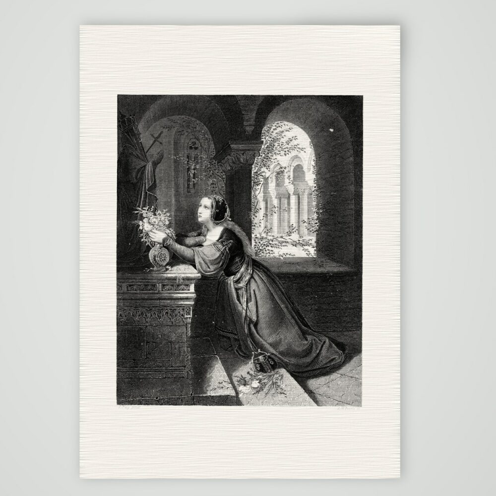 Das Blumenopfer – Stahlstich, Kunstdruck auf Leinenpapier