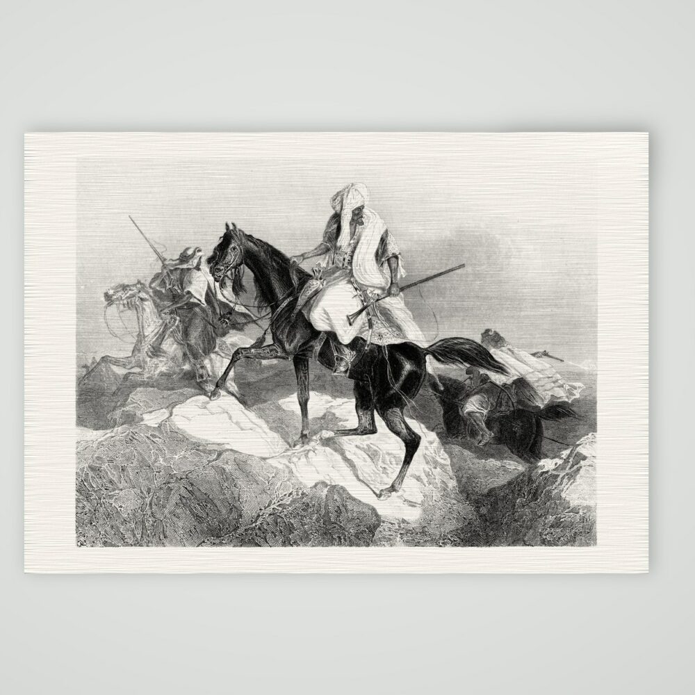 Reitende Araber – Stahlstich, Kunstdruck auf Leinenpapier