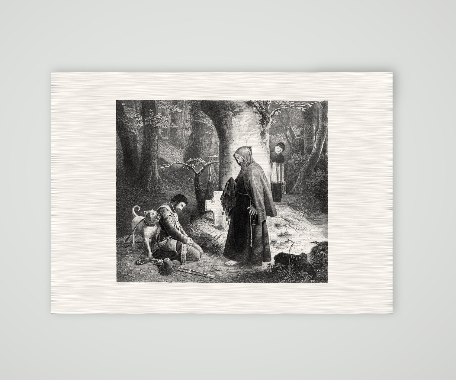 Die Beichte im Walde – Stahlstich, Kunstdruck auf Leinenpapier