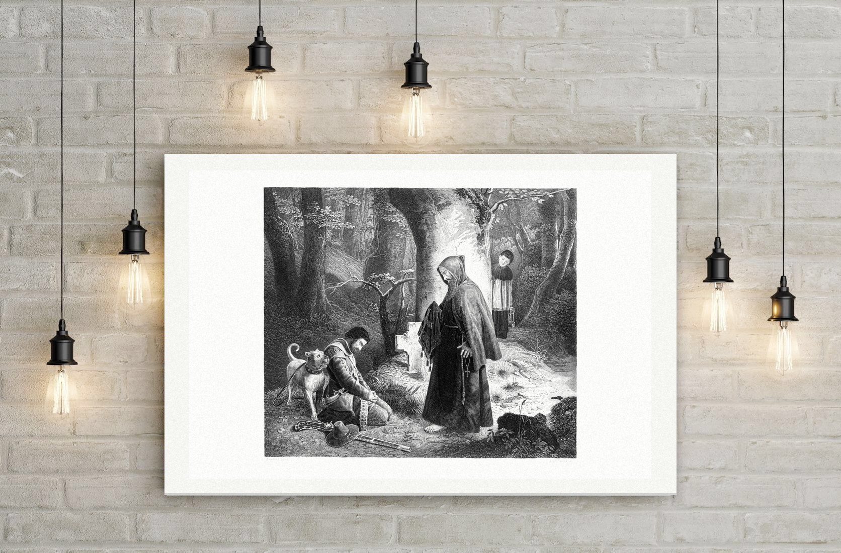 Die Beichte im Walde – Stahlstich, Leinwanddruck auf Holzkeilrahmen an der Wand