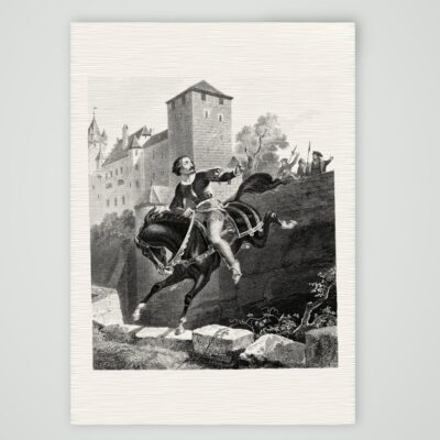 Eppelein von Gailingen – der Sprung – Stahlstich, Kunstdruck auf Leinenpapier