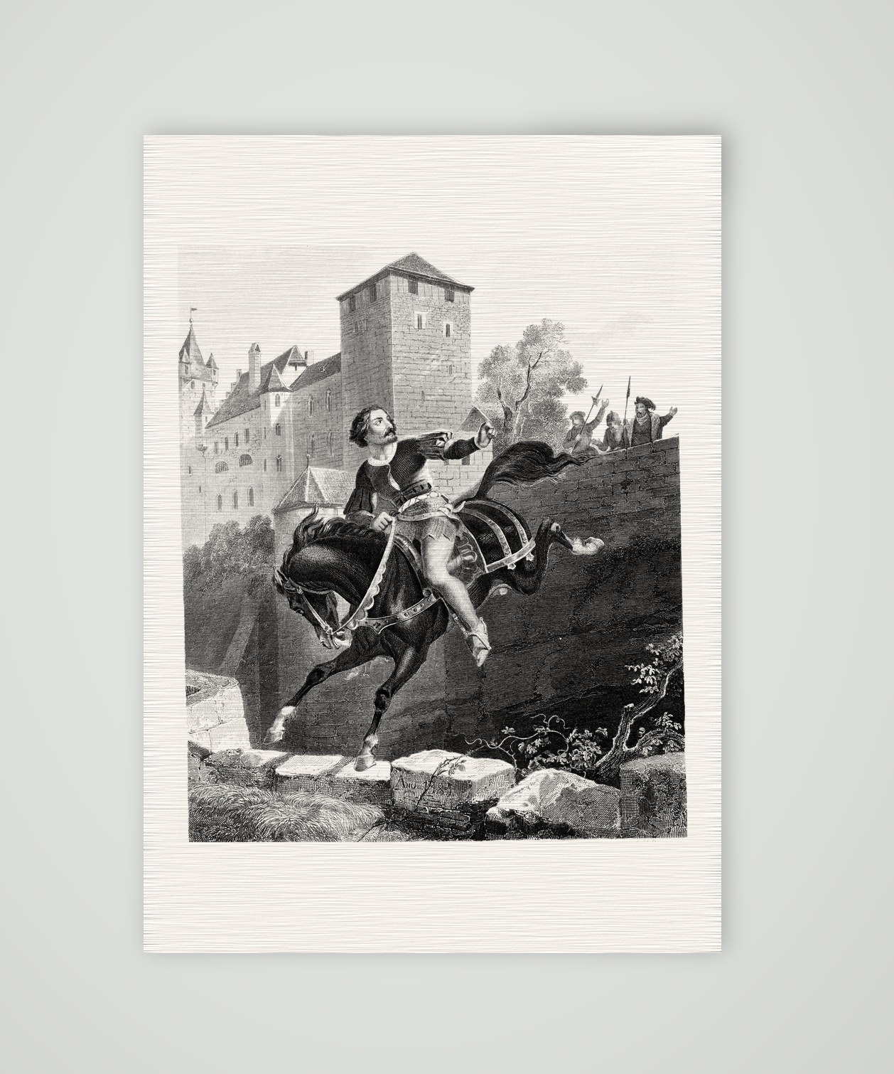 Eppelein von Gailingen – der Sprung – Stahlstich, Kunstdruck auf Leinenpapier