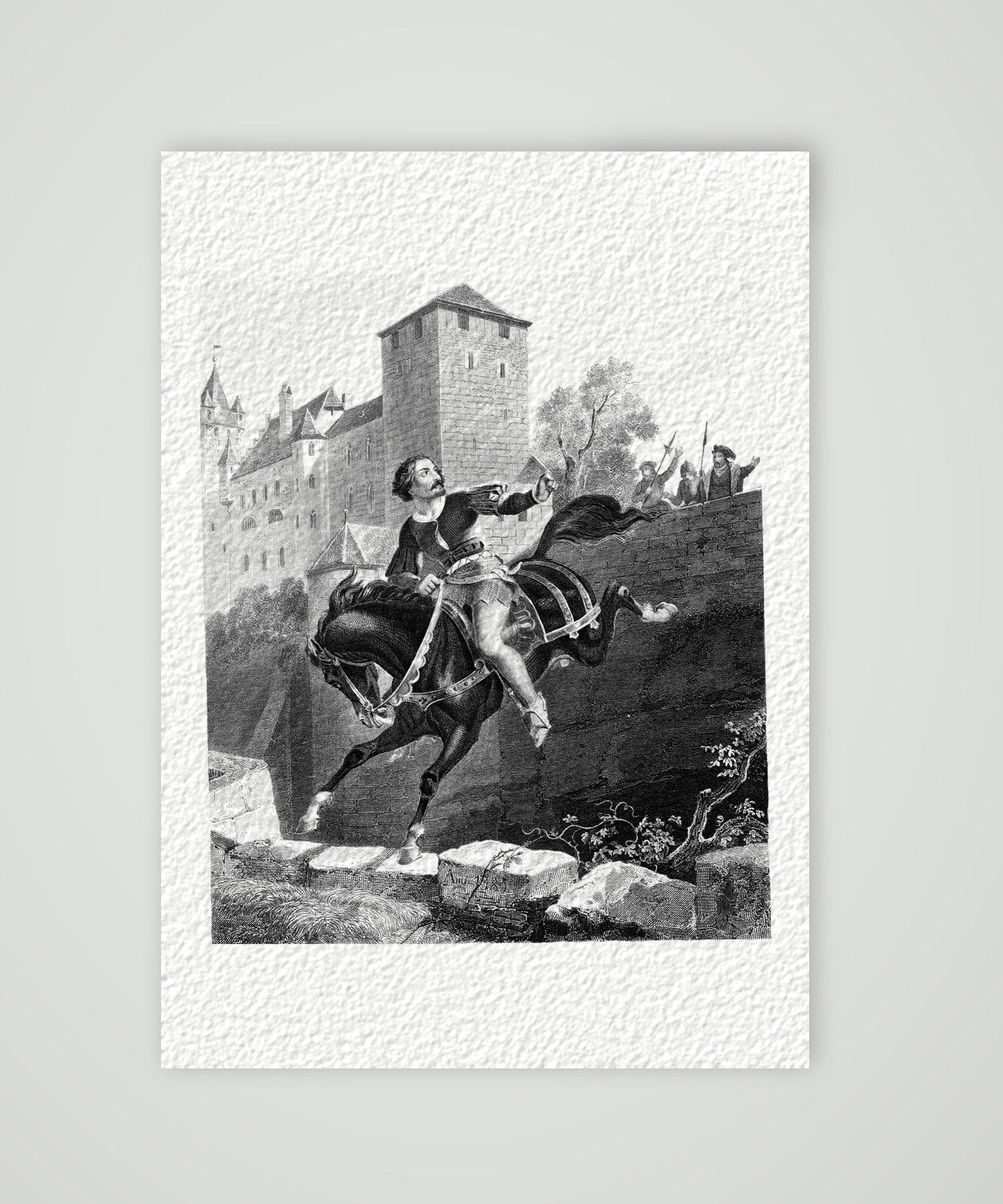 Eppelein von Gailingen – der Sprung – Stahlstich, Kunstdruck auf Hahnemühle-Büttenpapier