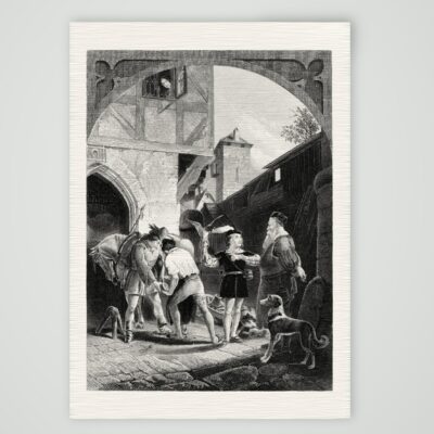 Eppelein von Gailingen – die Schmiede – Stahlstich, Kunstdruck auf Leinenpapier