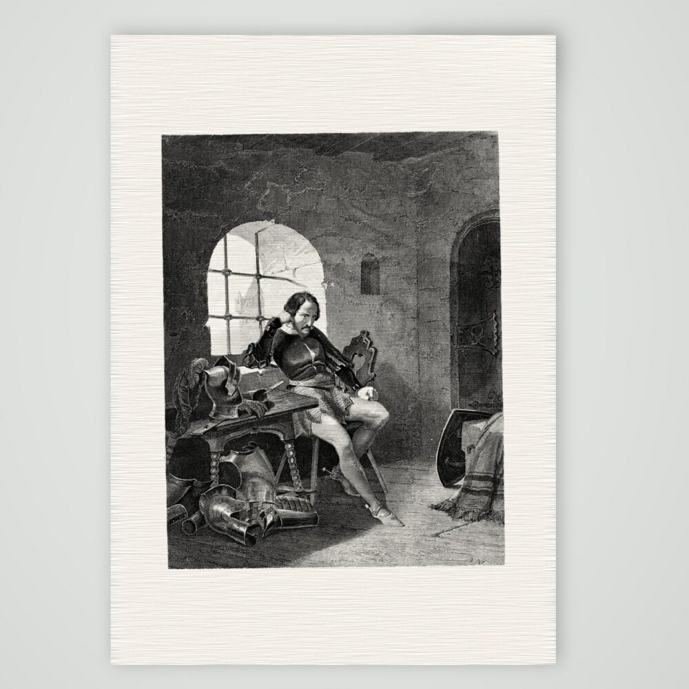 Eppelein von Gailingen – im Gefängnis – Stahlstich, Kunstdruck auf Leinenpapier