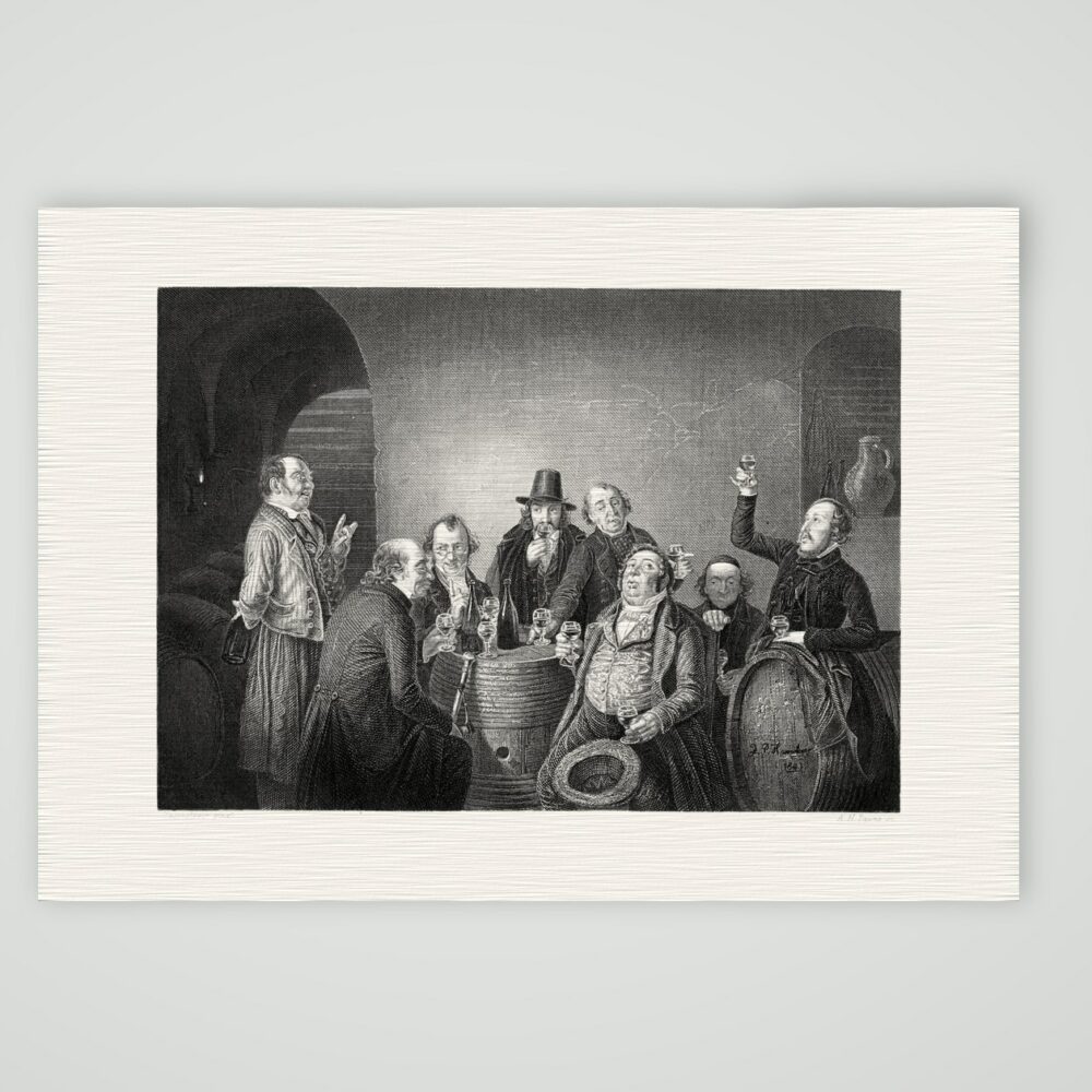 Die Weinkommission – Stahlstich, Kunstdruck auf Leinenpapier