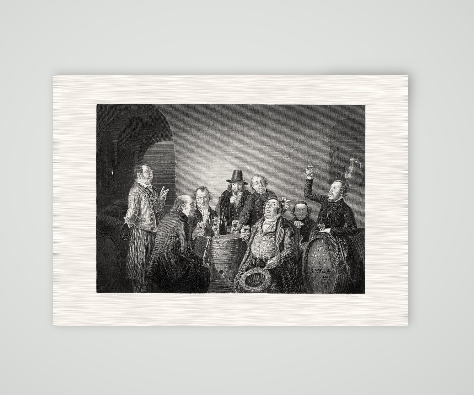 Die Weinkommission – Stahlstich, Kunstdruck auf Leinenpapier