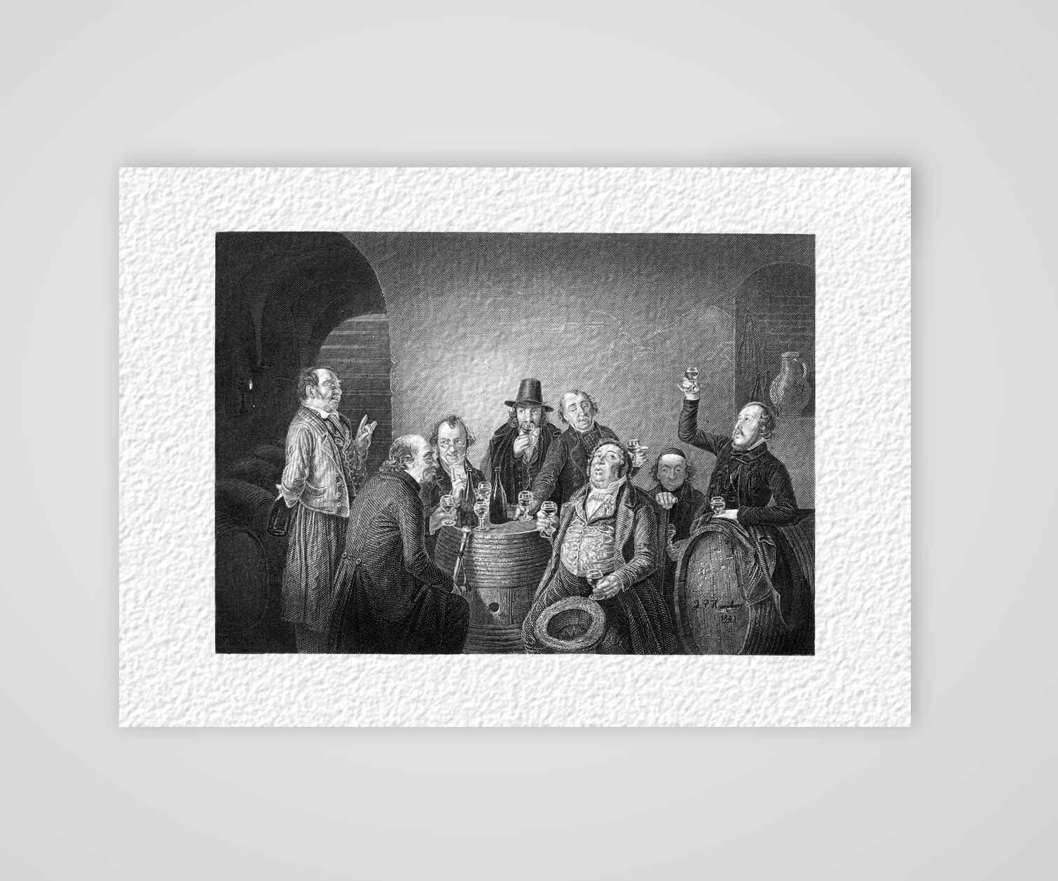 Die Weinkommission – Stahlstich, Kunstdruck auf Hahnemühle-Büttenpapier