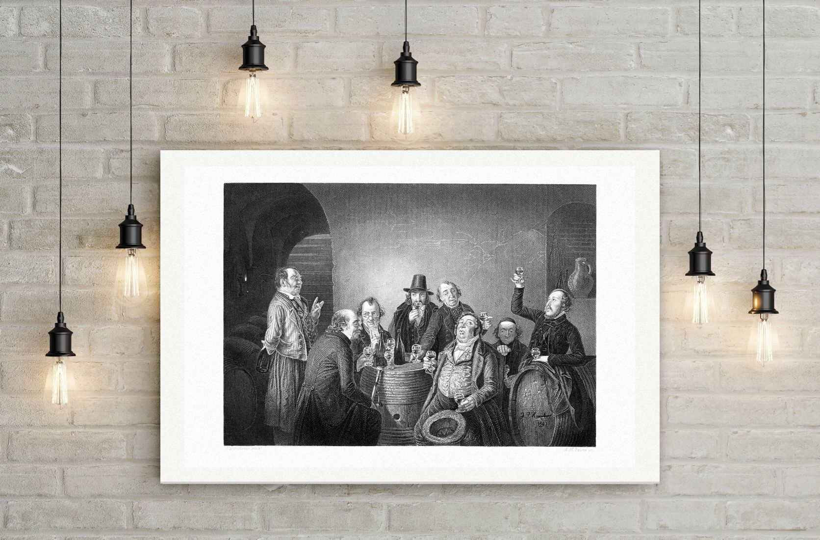 Die Weinkommission – Stahlstich, Leinwanddruck auf Holzkeilrahmen an der Wand