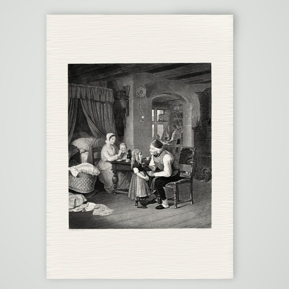 Großvaters Liebling – Stahlstich, Kunstdruck auf Leinenpapier