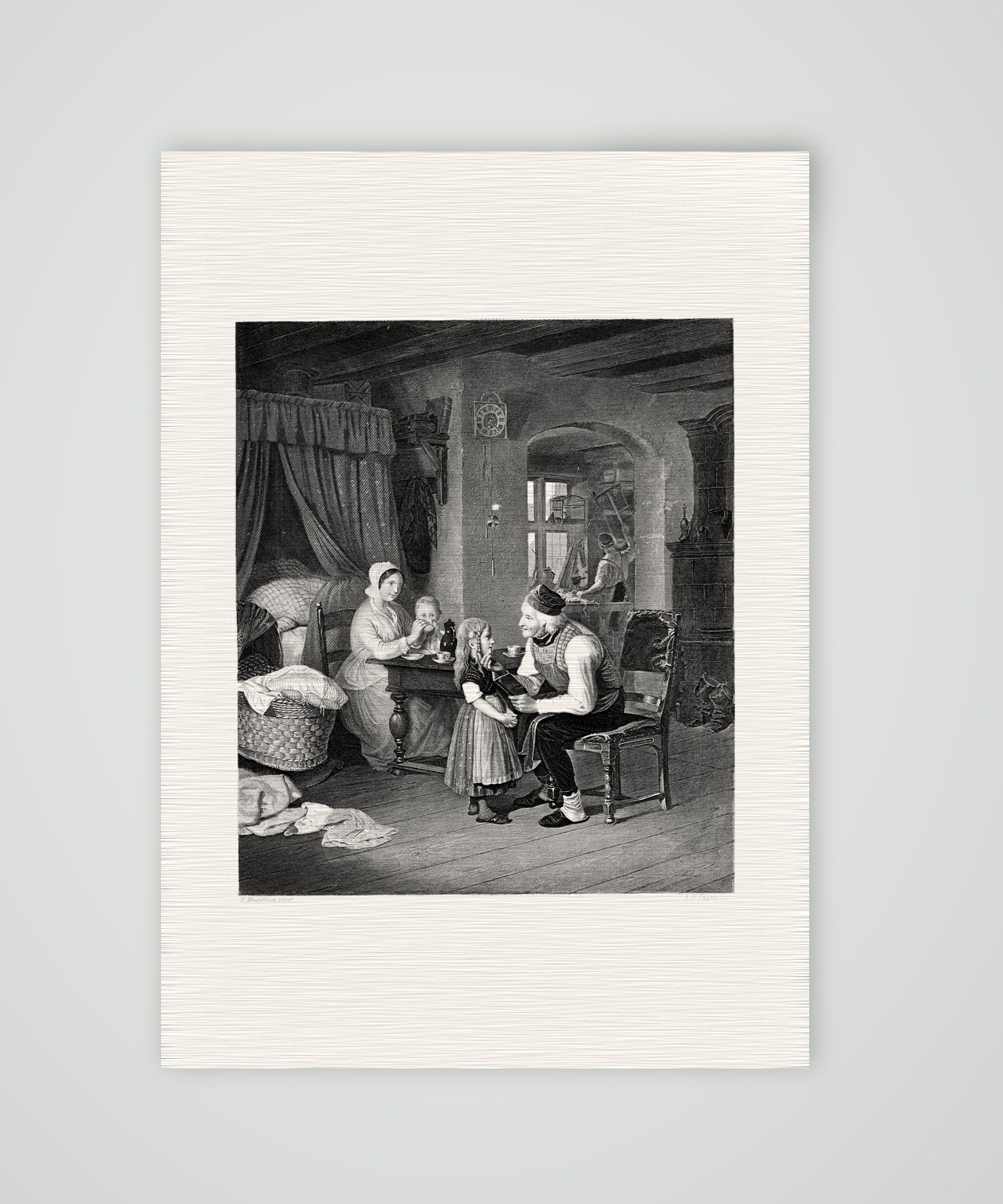 Großvaters Liebling – Stahlstich, Kunstdruck auf Leinenpapier