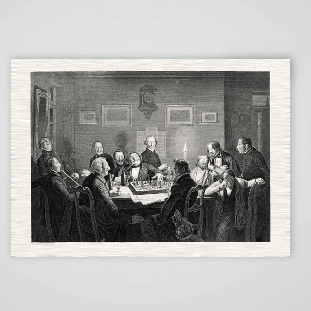 Die Schachspieler – Stahlstich, Kunstdruck auf Leinenpapier