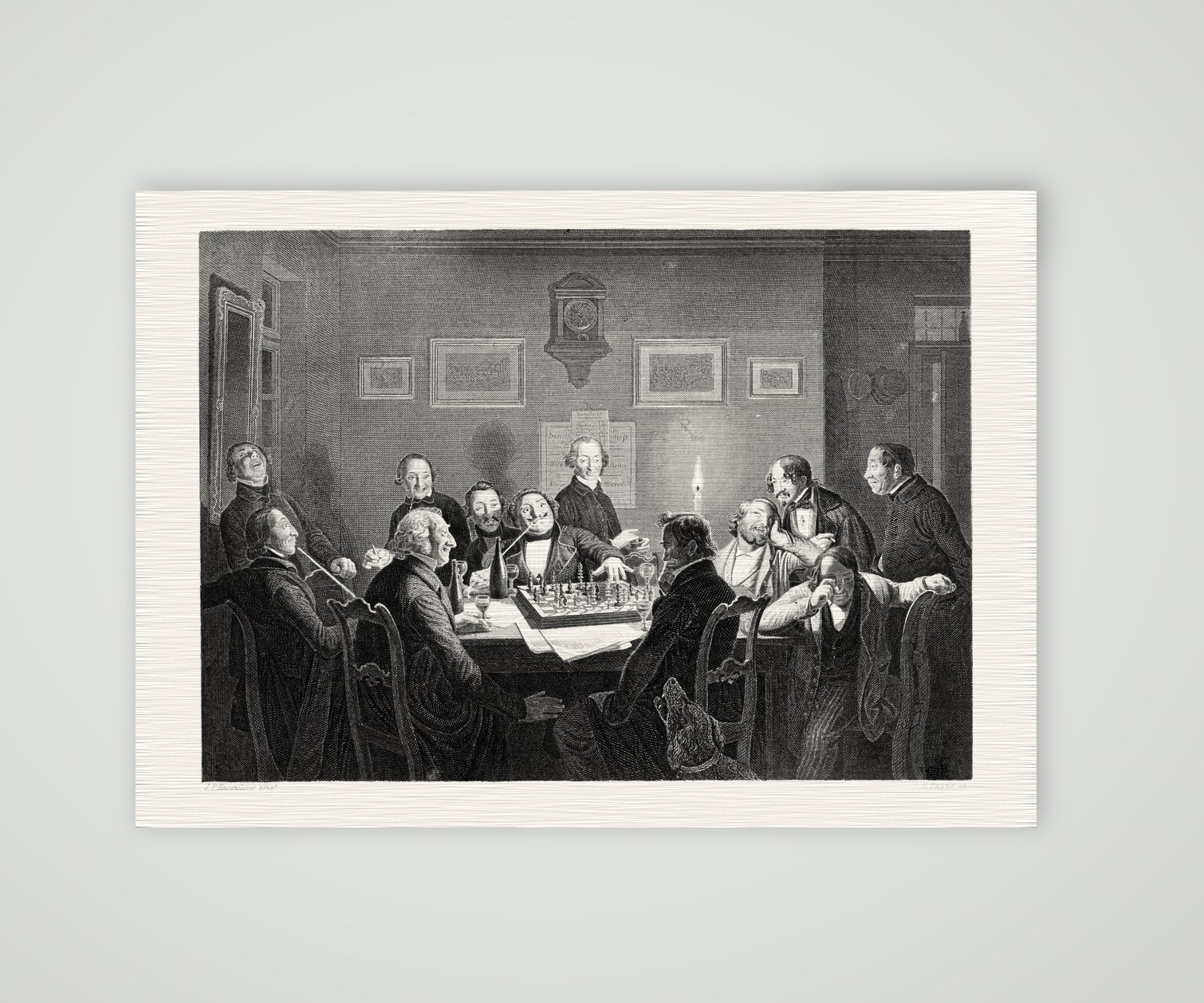 Die Schachspieler – Stahlstich, Kunstdruck auf Leinenpapier
