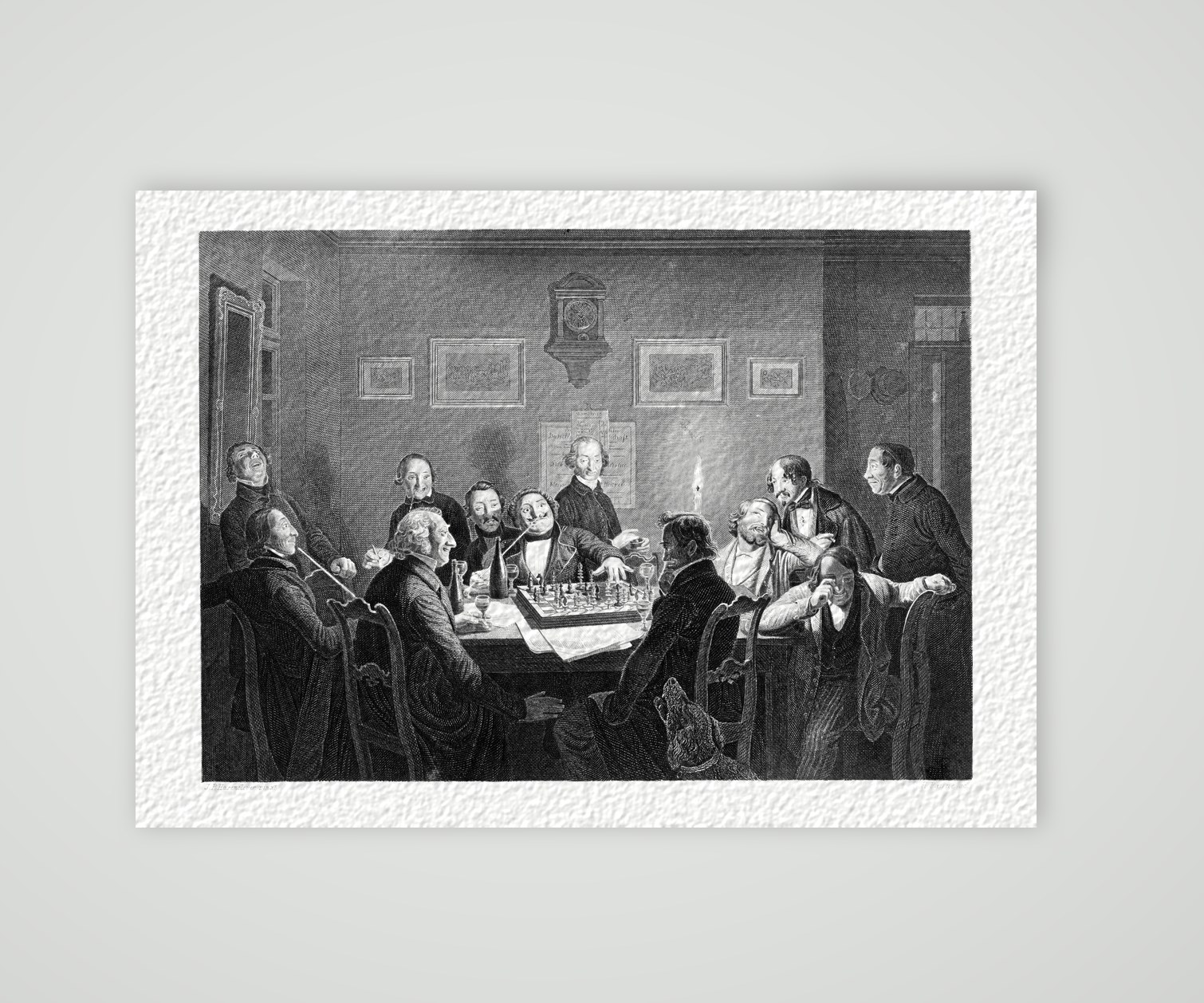 Die Schachspieler – Stahlstich, Kunstdruck auf Hahnemühle-Büttenpapier