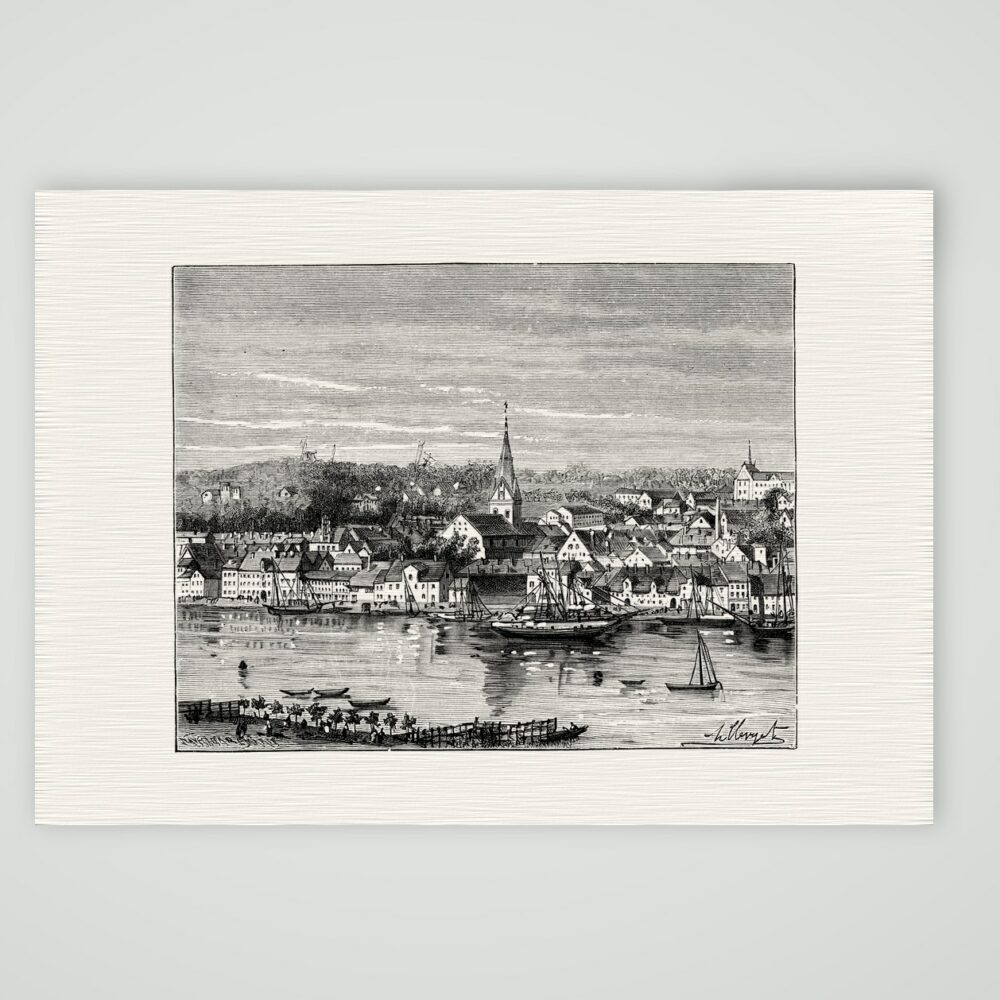 Schleswig mit der Kirche St. Marien – Holzstich, Kunstdruck auf Leinenpapier