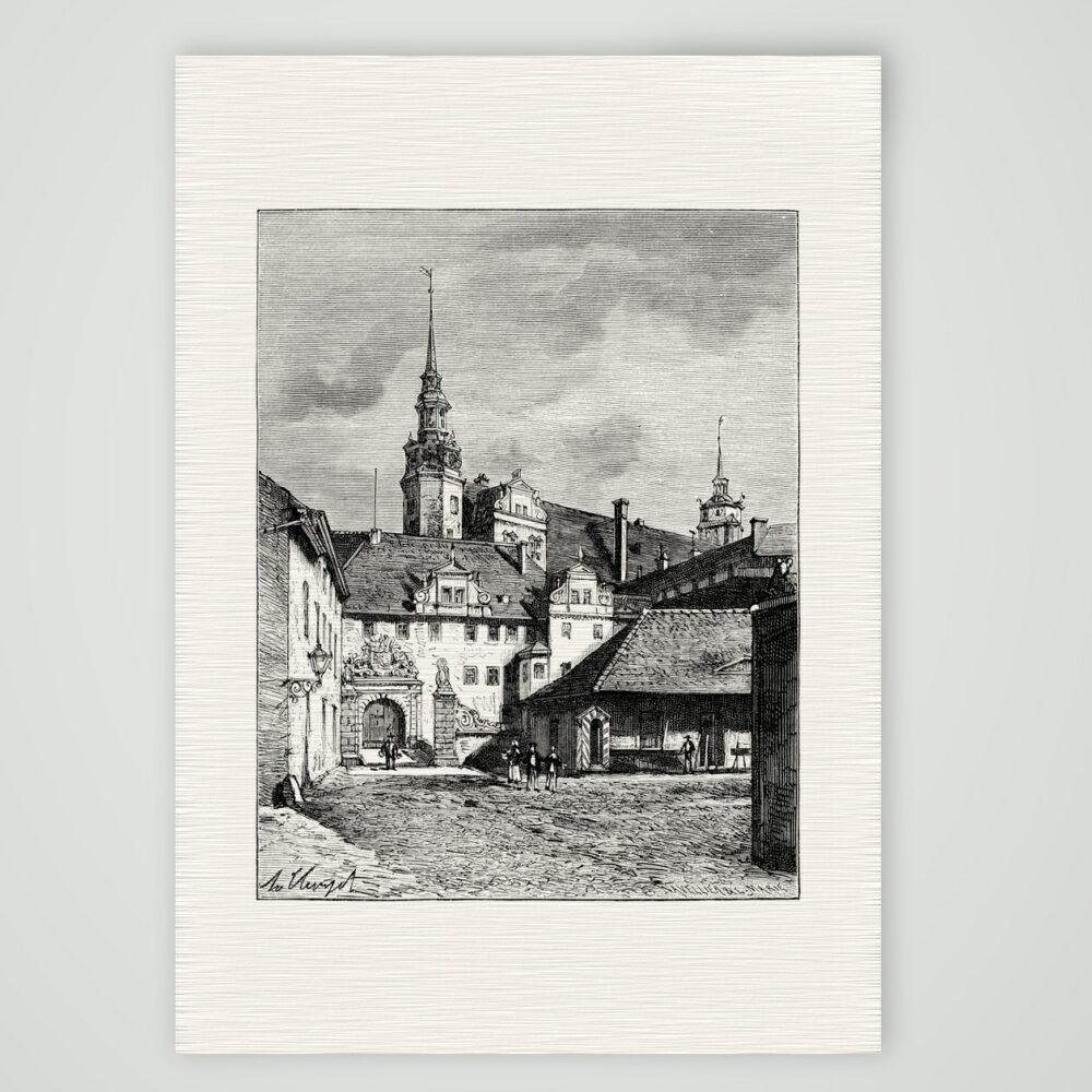 Torgau, Schloss Hartenfels – Holzstich, Kunstdruck auf Leinenpapier