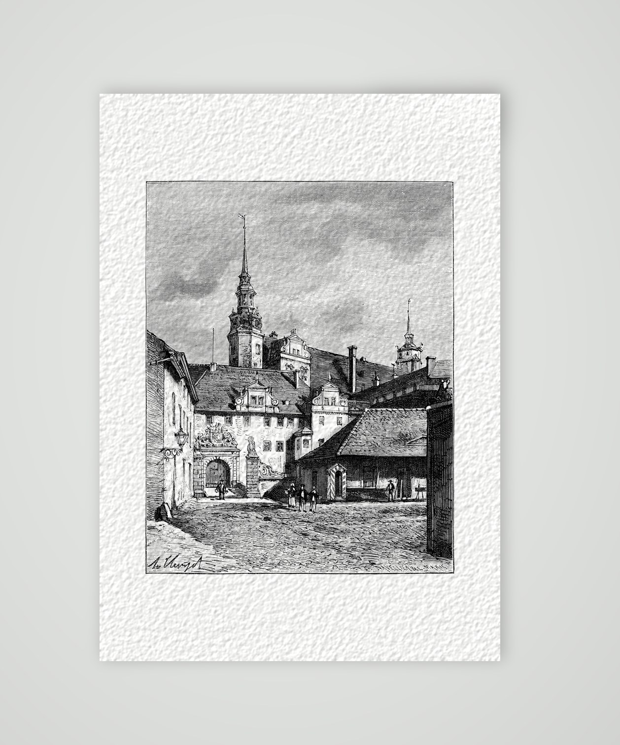 Torgau, Schloss Hartenfels – Holzstich, Kunstdruck auf Hahnemühle-Büttenpapier