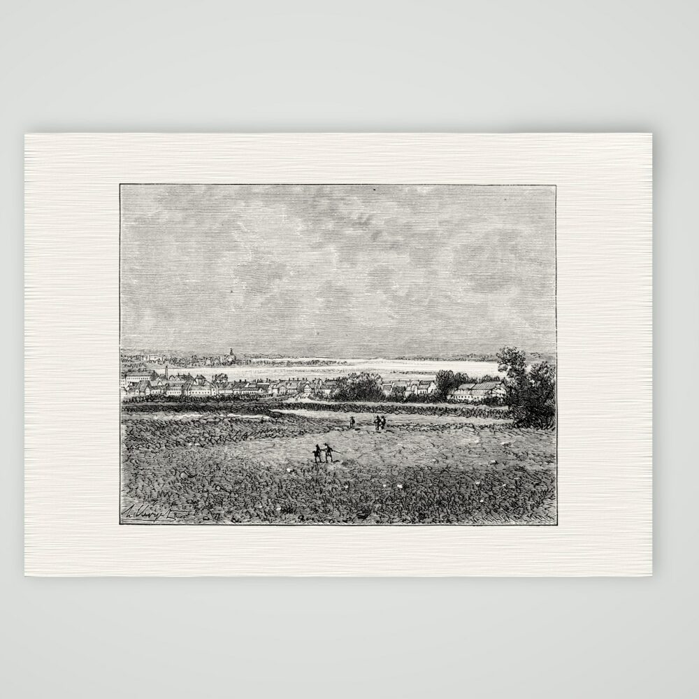 Schleswig, Blick über die Felder – Holzstich, Kunstdruck auf Leinenpapier
