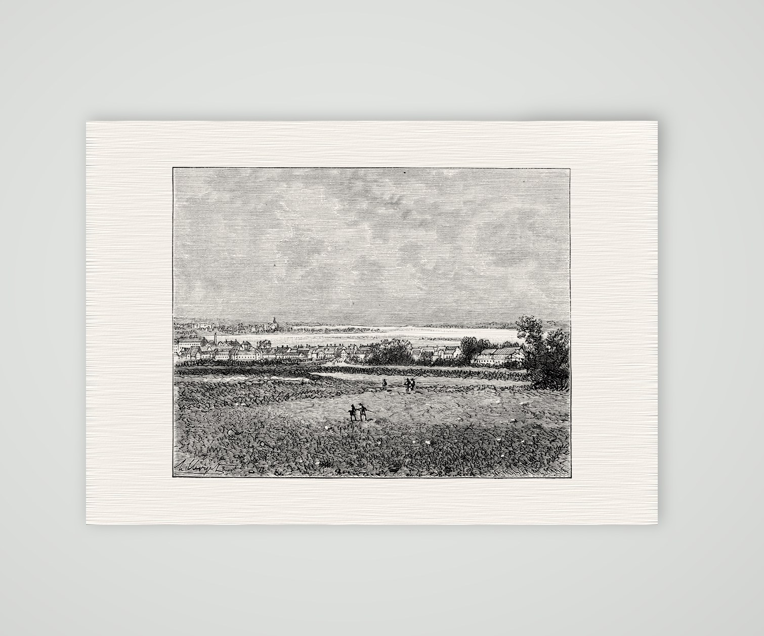 Schleswig, Blick über die Felder – Holzstich, Kunstdruck auf Leinenpapier