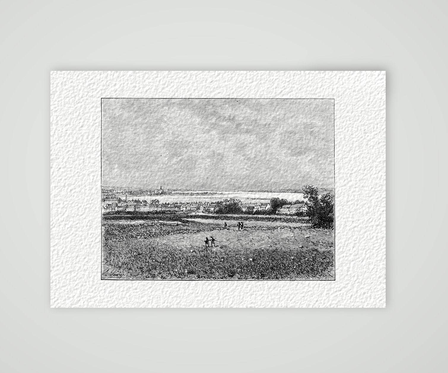 Schleswig, Blick über die Felder – Holzstich, Kunstdruck auf Hahnemühle-Büttenpapier
