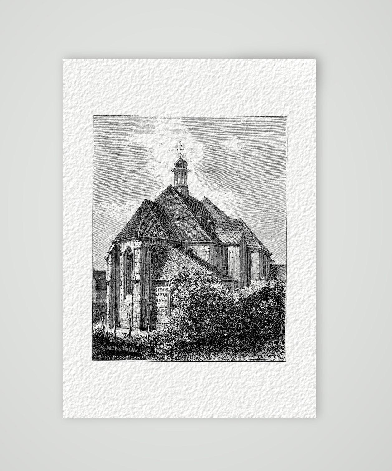 Schleswig, der Dom – Holzstich, Kunstdruck auf Hahnemühle-Büttenpapier
