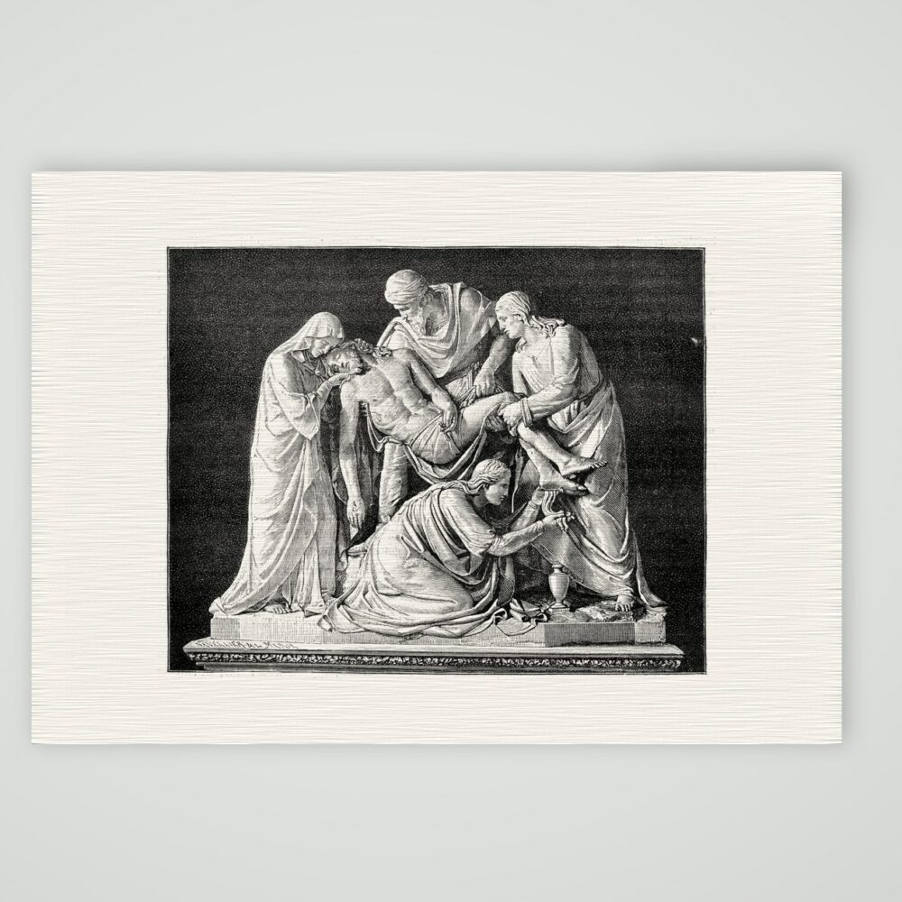 Grablegung Christi – Skulpturengruppe in Münster – Holzstich, Kunstdruck auf Leinenpapier