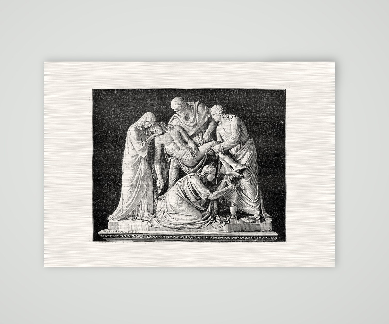 Grablegung Christi – Skulpturengruppe in Münster – Holzstich, Kunstdruck auf Leinenpapier