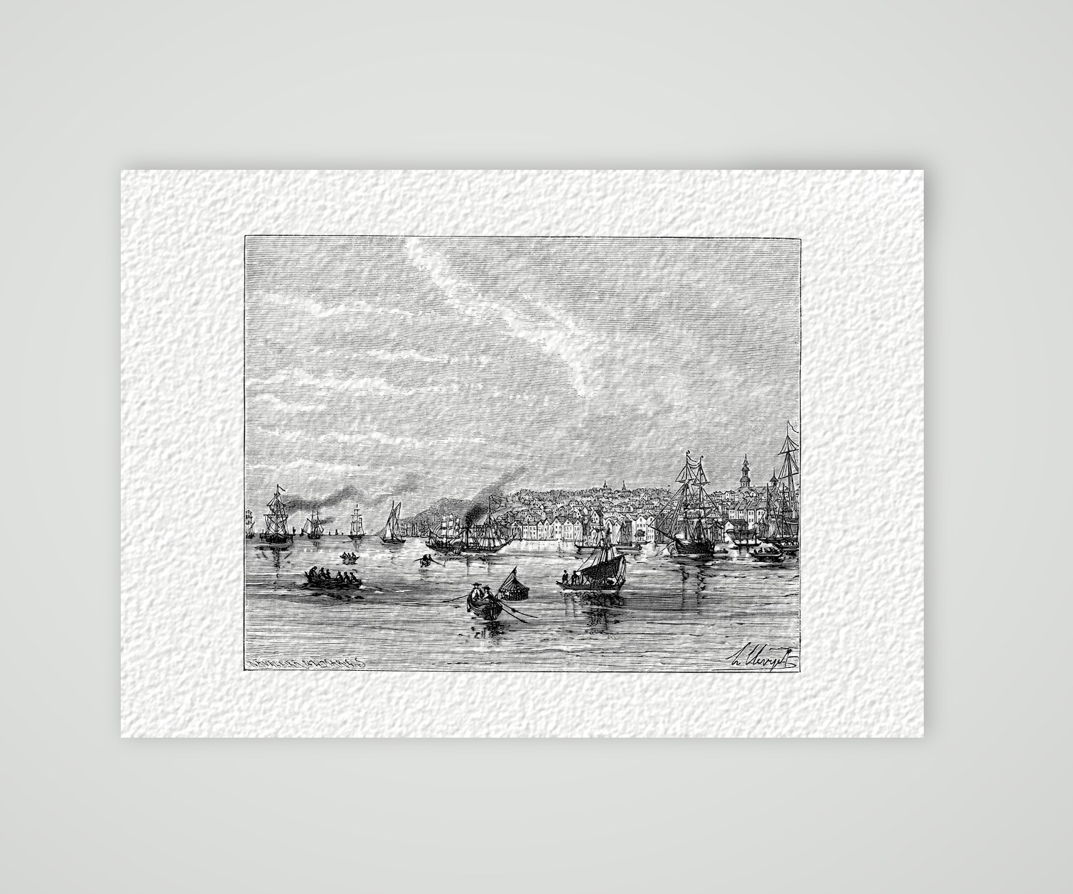 Altona, Blick über die Elbe – Holzstich, Kunstdruck auf Hahnemühle-Büttenpapier