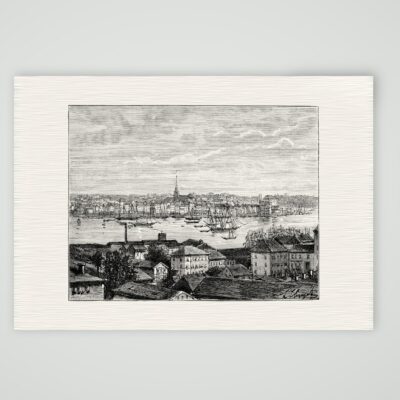Kiel, Blick über die Förde – Holzstich, Kunstdruck auf Leinenpapier