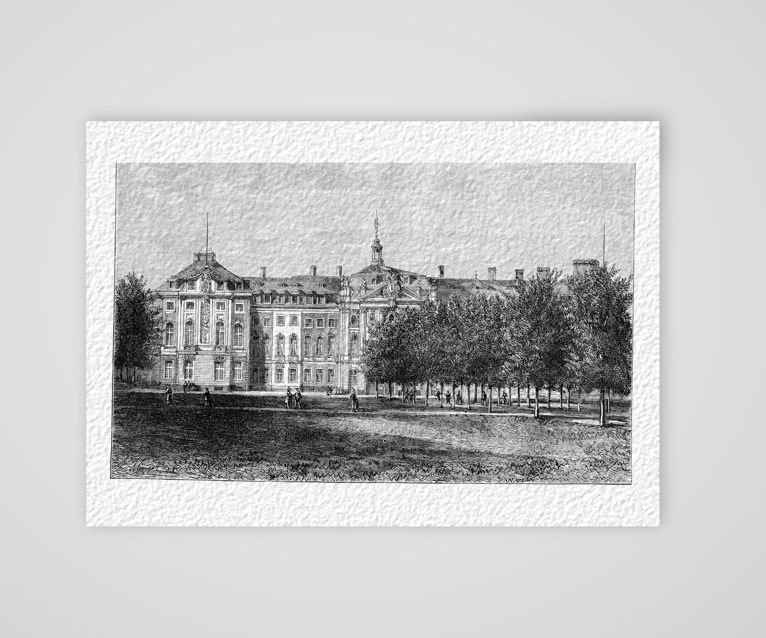 Münster, das Schloss – Holzstich, Kunstdruck auf Hahnemühle-Büttenpapier