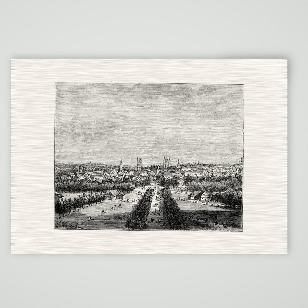 Münster, Blick über die Promenade – Holzstich, Kunstdruck auf Leinenpapier
