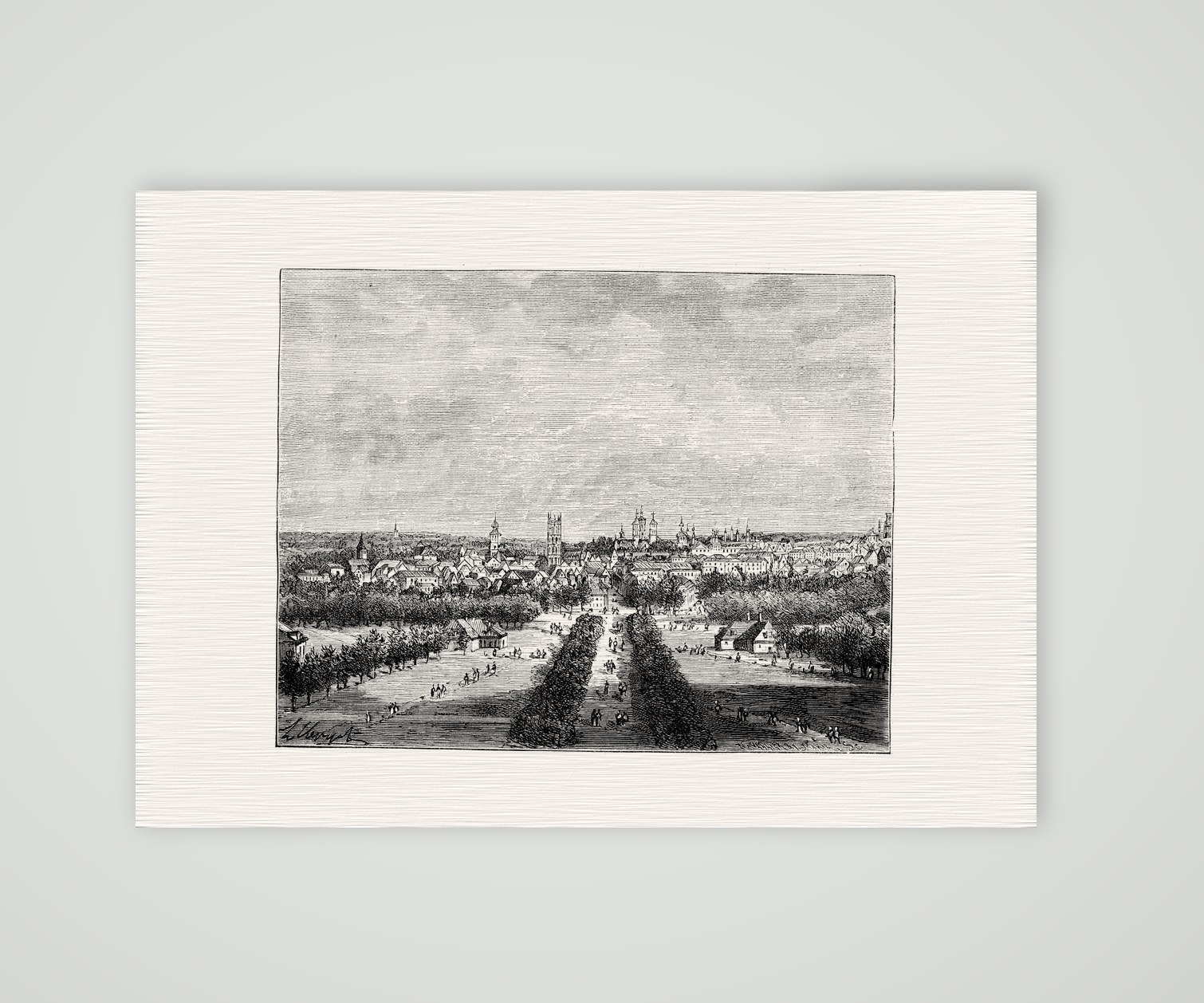 Münster, Blick über die Promenade – Holzstich, Kunstdruck auf Leinenpapier