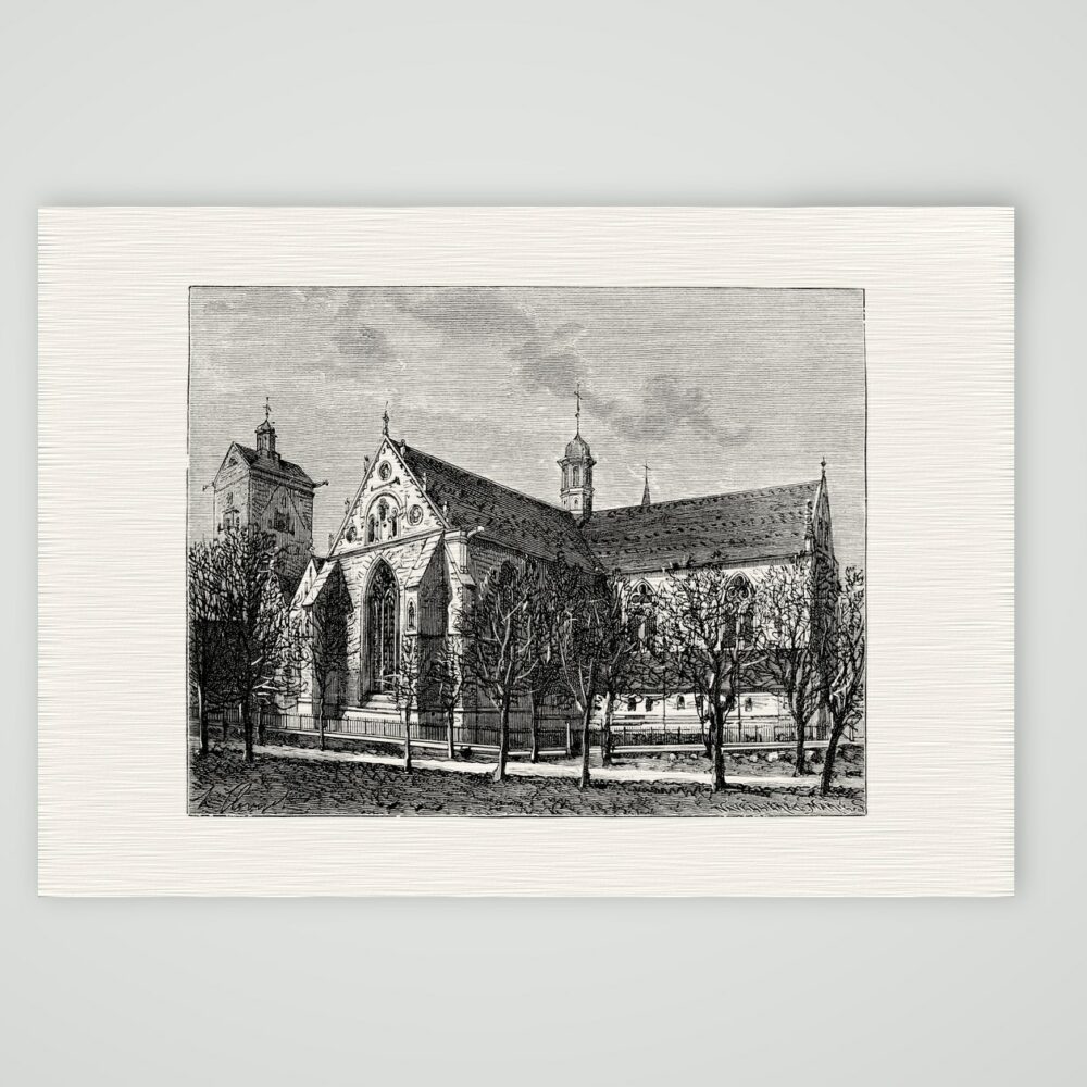 Paderborn, der Dom – Holzstich, Kunstdruck auf Leinenpapier