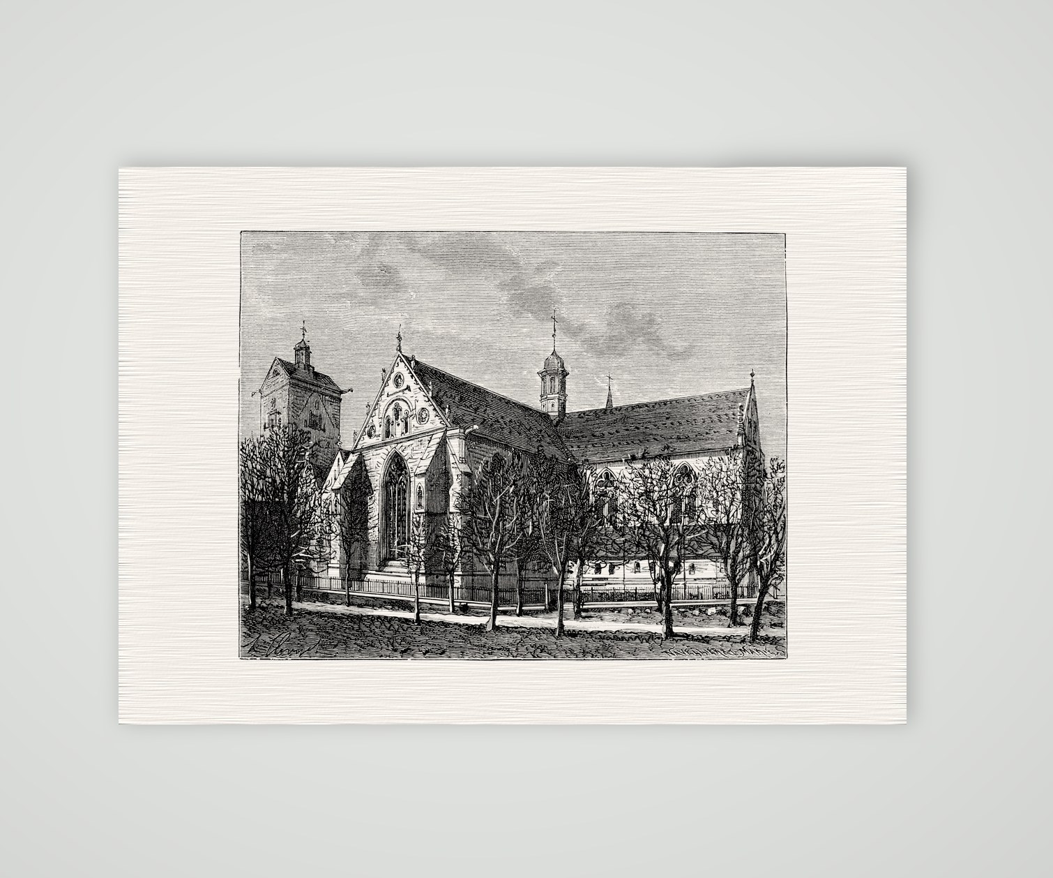 Paderborn, der Dom – Holzstich, Kunstdruck auf Leinenpapier