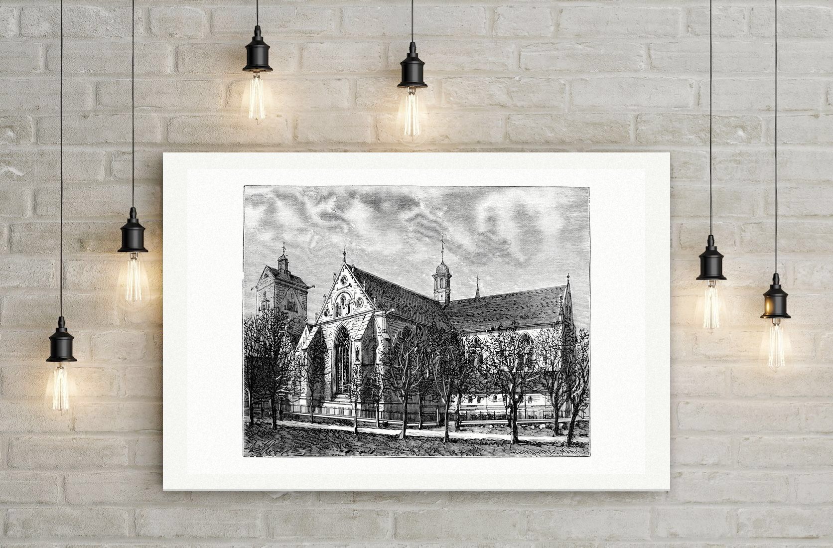 Paderborn, der Dom – Holzstich, Leinwanddruck auf Holzkeilrahmen an der Wand