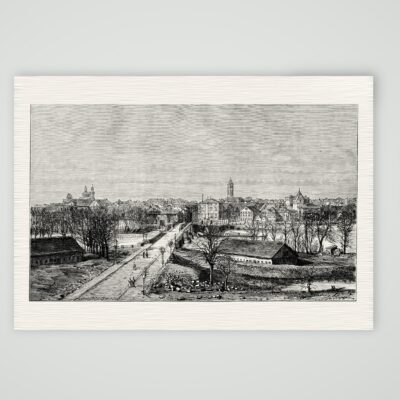 Minden, Blick auf die Stadt mit dem Dom – Holzstich, Kunstdruck auf Leinenpapier